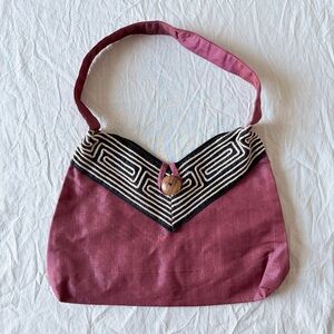 Burgundy and Black Geometric Patterned Women's Bag